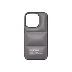 Moncler Leren iPhone 15 Pro Hoesje - Zwart/Grijs , Gray , Dames , Maat: ONE Size