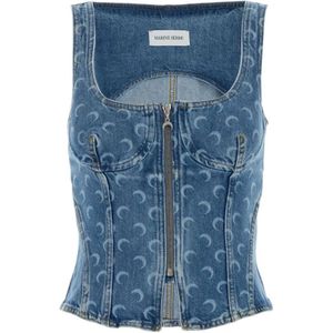 Marine Serre, Dames, Tops, Blauw, Maat: S Denim,