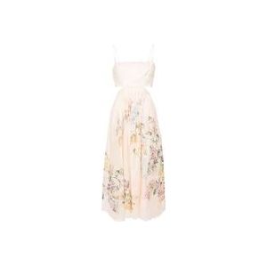 Zimmermann Witte Bloemen Midi Linnen Jurk , Multicolor , Dames , Maat: S