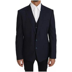 Dolce & Gabbana - Blauwe Wollen Martini Blazer Vest Set - Heren