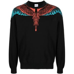 Marcelo Burlon - Sweater - Zwart - Katoen - Ronde Hals - Lange Mouwen - Veelkleurig Logopatroon