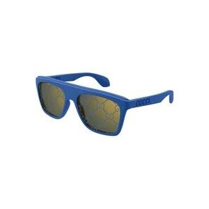 Gucci Blauw Frame Blauwe Lenzen Zonnebril , Blue , Heren , Maat: 57 MM