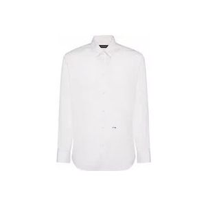 Dsquared2 Klassieke Witte Logo Print Katoenen Overhemd , White , Heren , Maat: L