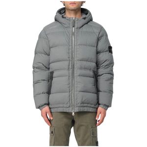 Stone Island, Heren, Jassen, Grijs, Maat: 2XL Leer,