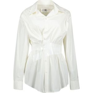 MM6 Maison Margiela - Taped Poplin Shirt - Overhemd - Wit - Dames
