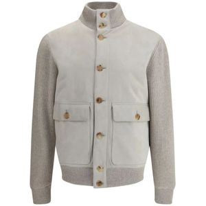 Brunello Cucinelli, Heren, Jassen, Grijs, Maat: L Suède,