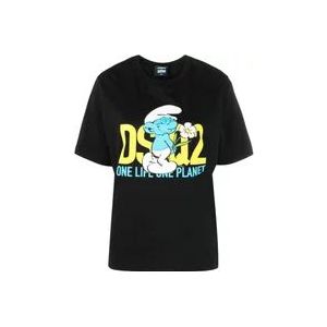 Dsquared2 Smurf In Love Logo T-Shirt , Black , Dames , Maat: M