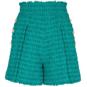 Balmain Flared tweed shorts , Green , Dames , Maat: 2XS