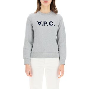 A.p.c. Sweatshirt - Heathergrijs - 100% Katoen - Ronde Hals - Logo Op Voorkant