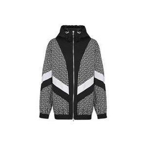 Balmain Ivoor Nylon Jas met Rits en Capuchon , Black , Heren , Maat: S