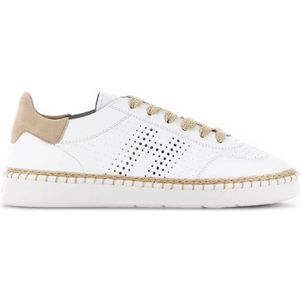 Hogan Witte Leren Sneakers met Geperforeerd H-Detail , White , Dames , Maat: 39 1/2 EU