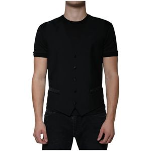 Dolce & Gabbana - Zwart - Kostuum - Heren - Wol - Zwarte Wollen Formele Jurkvest