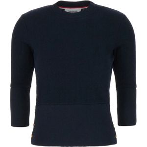 Thom Browne, Dames, Truien, Blauw, Maat: 2XS Wol,