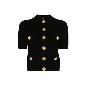 Balmain Zwarte Gebreide Cardigan met Knopen , Black , Dames , Maat: S