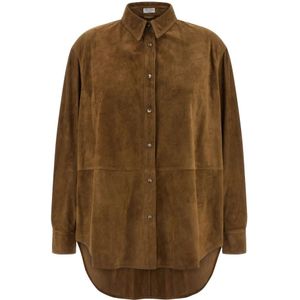 Brunello Cucinelli, Dames, Blouses & Shirts, Bruin, Maat: XS Suède,