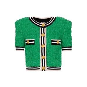Balmain Monogram gebreide vest , Green , Dames , Maat: XS