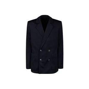 Balmain Navy Blauwe Jersey Blazer , Blue , Heren , Maat: L