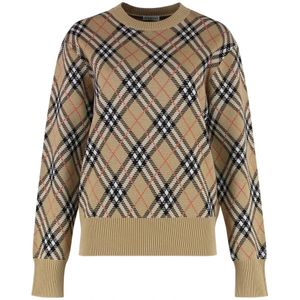 Burberry - Ribgebreide Wollen Trui - Beige - Dames
