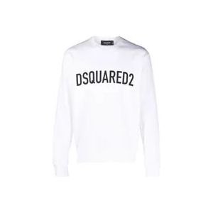 Dsquared2 Witte Katoenen Jersey Sweater met Logo Print , White , Heren , Maat: L