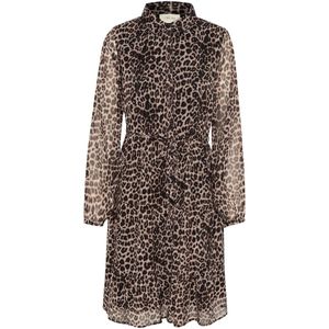 Cream - Luipaardprint Jurk - Bruin - Dames - Overhemdkraag