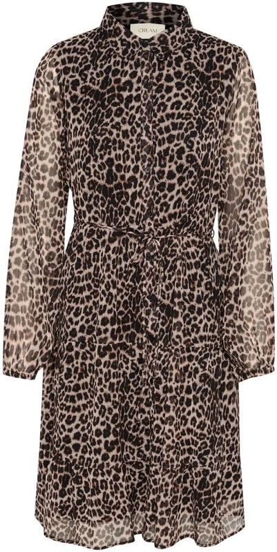 Cream - Luipaardprint Jurk - Bruin - Dames - Overhemdkraag
