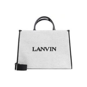 Lanvin Katoenen Tote Tas Beige Zwart , White , Heren , Maat: ONE Size