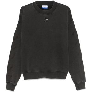 Off White - Crew Neck Sweater - Zwart - Franse Terry - Heren