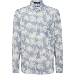 Philipp Plein, Heren, Overhemden, Blauw, Maat: M Linnen,
