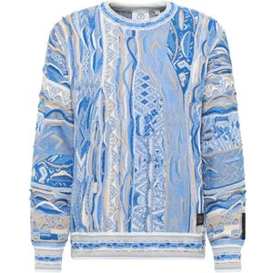 Carlo Colucci - Gebreide Trui - Blauw - Heren - Opvallend Patroon