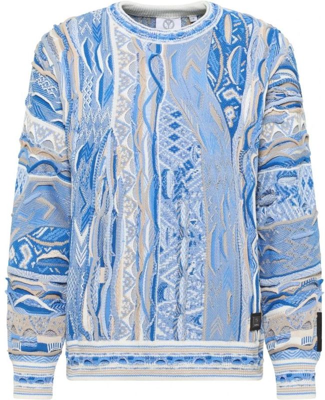 Carlo Colucci - Gebreide Trui - Blauw - Heren - Opvallend Patroon