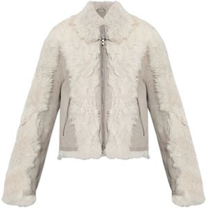 Diesel, Dames, Jassen, Grijs, Maat: S Leer,