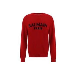 Balmain Logo Wollen Trui , Red , Dames , Maat: L