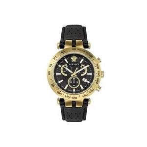 Versace Bold Chrono Zwart Lederen Gouden Horloge , Yellow , Heren , Maat: ONE Size