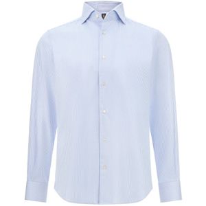 Boggi Milano - Gestreept Katoenen Overhemd - Blauw - Regular Fit