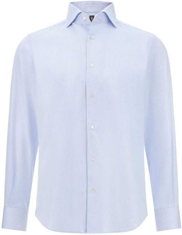 Boggi Milano - Gestreept Katoenen Overhemd - Blauw - Regular Fit