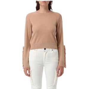 Cropped Knit Sweater - Beige - Met Rimpelmanchetten