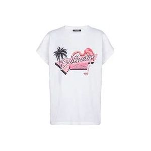 Balmain Witte Flamenco Stijl T-Shirt , White , Dames , Maat: L