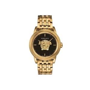 Versace Gouden Stalen Herenhorloge Zwarte Wijzerplaat , Yellow , Heren , Maat: ONE Size