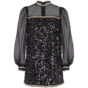 Balmain Chiffon- en kraal paillettenjurk , Black , Dames , Maat: 2XS