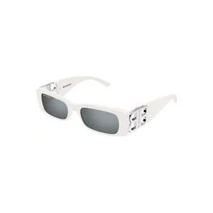 Balenciaga Wit Frame Zilveren Lens Zonnebril , White , unisex , Maat: 51 MM