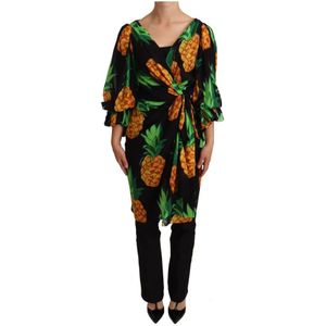 Dolce & Gabbana - Wrap Dress - Zwart - Met Ananasprint
