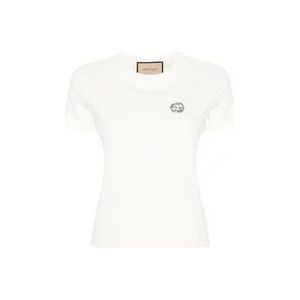 Gucci Kristalversierde Interlocking G T-shirt , White , Dames , Maat: S