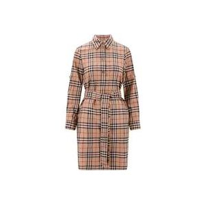 Burberry Organisch Katoenen Chemisier Jurk met Vintage Check Motief , Beige , Dames , Maat: 3XS