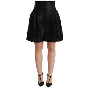 Dolce & Gabbana - Korte Broeken - Zwart - Hoge Taille - Bloemen Borduursel