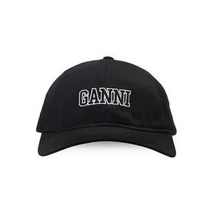 Ganni Baseballpet met logo , Black , Dames , Maat: ONE Size