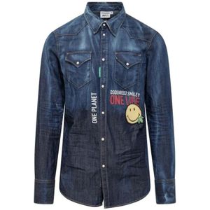 Dsquared2, Heren, Overhemden, Blauw, Maat: M Denim,