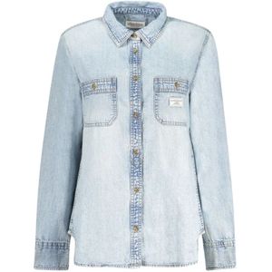 Guess, Dames, Blouses & Shirts, Blauw, Maat: XS Katoen,