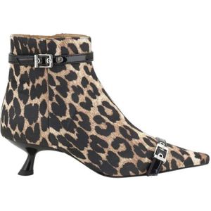 Ganni - Luipaard Satin Kitten Heel Laarsjes - Bruin - Polyester