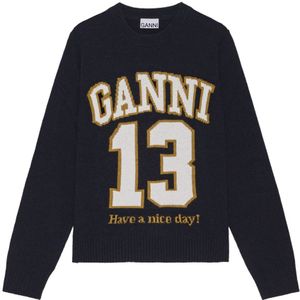 Ganni, Dames, Truien, Blauw, Maat: M Wol,