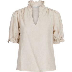 Neo Noir, Dames, Blouses & Shirts, Beige, Maat: XS Katoen,